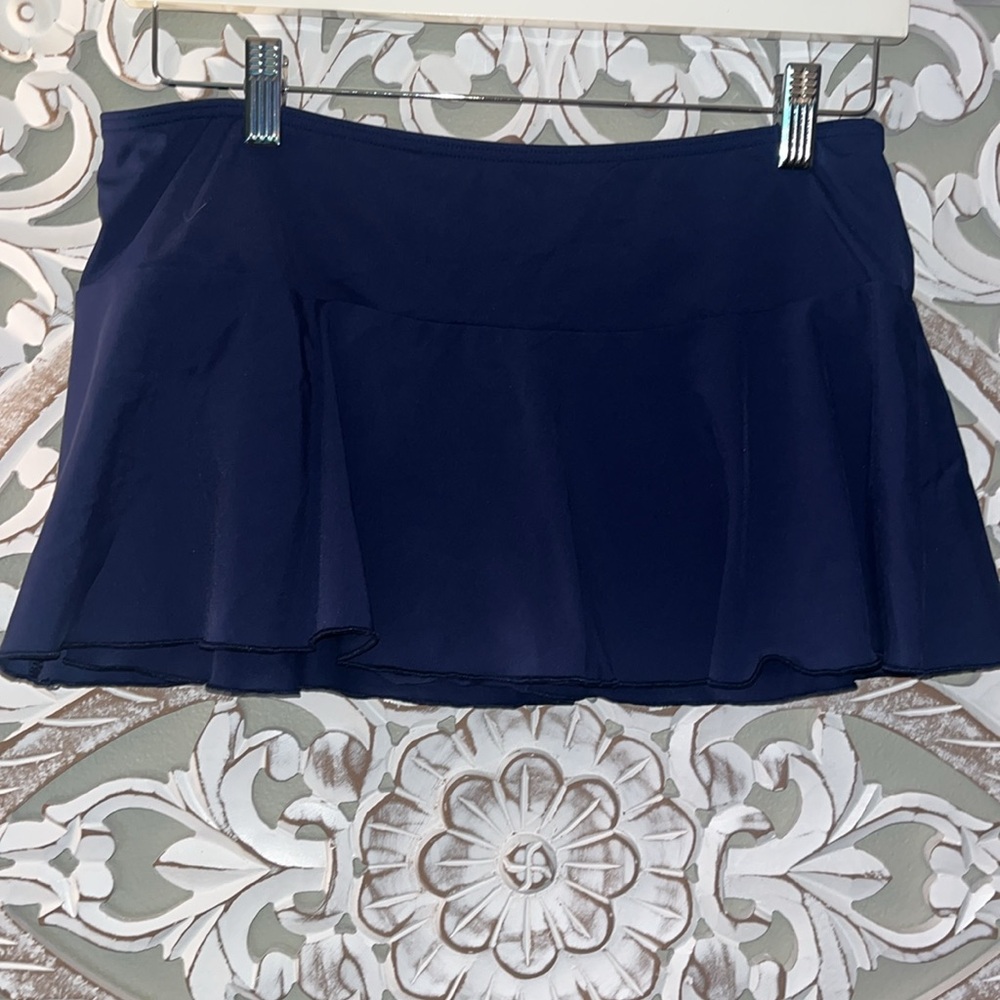 Lands' End Dark Navy Blue Pleated Skater Bathing Suit Skirt Bottoms sz 6 EUC